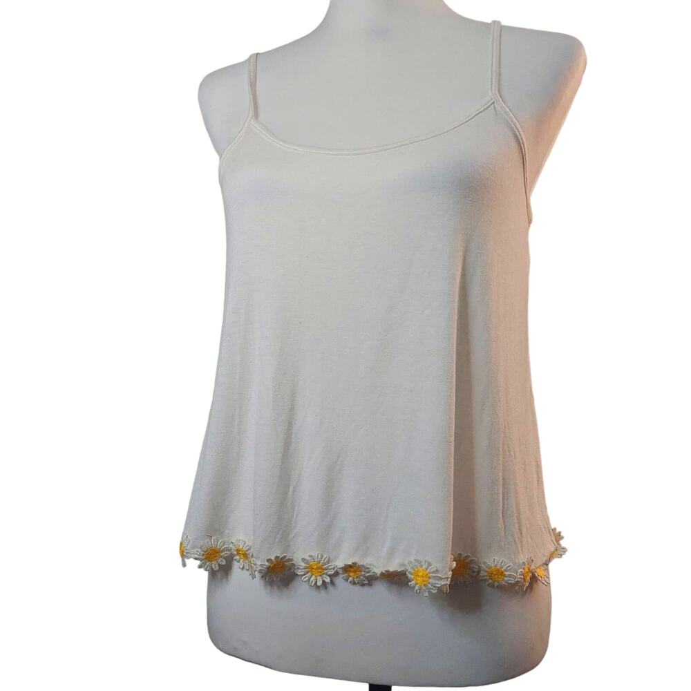 White Yellow Daisy Flower Tank Top - 2014 Tumblr Core - Size Small